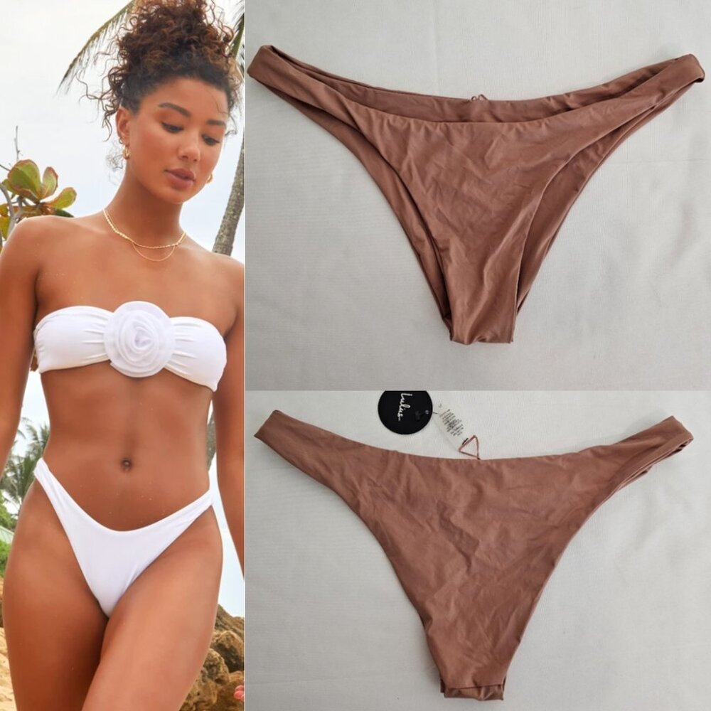 NWT Lulus Nova High Cut Bikini Bottom Brown Swimwear Size XL